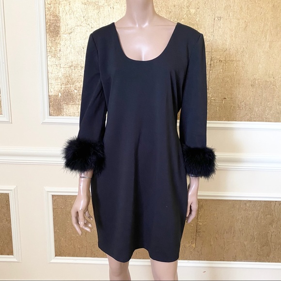 Calvin Klein Dresses & Skirts - Calvin Klein black faux fur cuffs mini dress 12